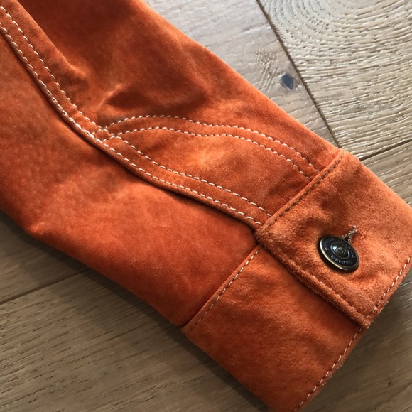 Danier orange washable leather jacket with white top stitching - Picture 11 of 14